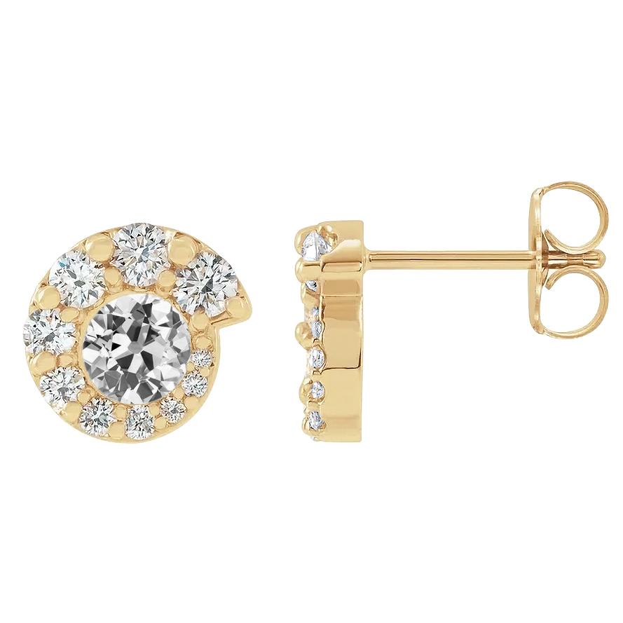 Boucles d'Oreilles Clous Halo Véritable Diamant Rond Old Miner 6.50 Carats Push Backs