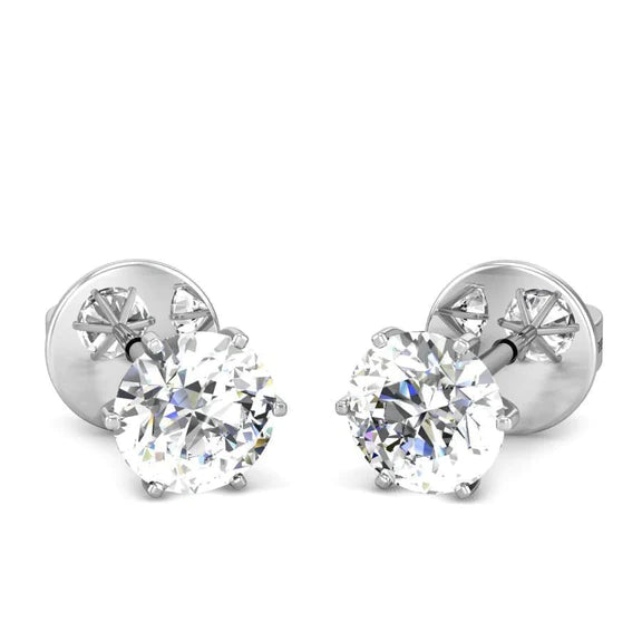 Boucles d'Oreilles Clous Lady Réel Diamants Ronds 3.50 Carats Serti Griffes Or