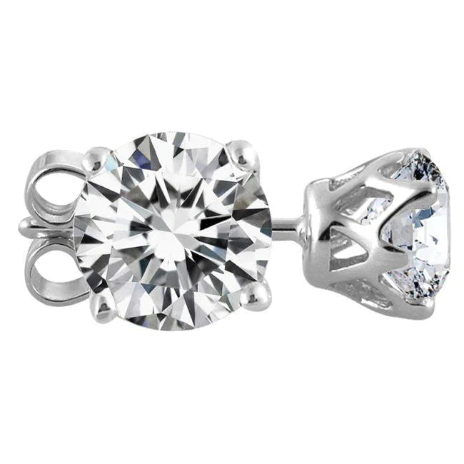Boucles d'Oreilles Clous Naturel Diamants Ronds Scintillants 3.50 Carats Sertis Couronne