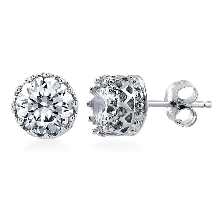 Boucles d'Oreilles Clous Naturel Diamants Taille Ronde 3 Carats Or Blanc 14K