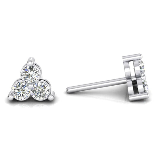 Boucles d'Oreilles Clous Petit Réel Diamant 3 Pierres 0.85 Carats