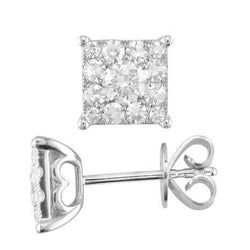 Boucles d'Oreilles Clous Réel Diamant 2.50 Carats Forme Carrée Or Blanc 14K