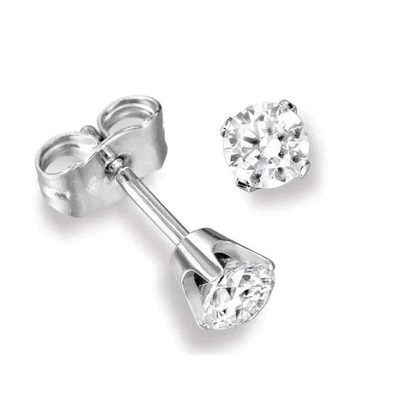Boucles d'Oreilles Clous Réel Diamant Rond 1 Carat Serti Couronne Or Blanc 14K