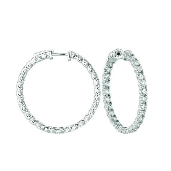 Boucles d'Oreilles Créoles Classiques Réel Diamant 14 Carats