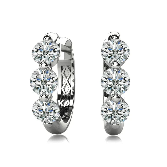 Boucles d'Oreilles Créoles En Or 3 Réel Diamants Pour Femme