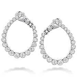 Boucles d'Oreilles Créoles Réel Diamants Ronds Or Blanc 14K 2 Carats