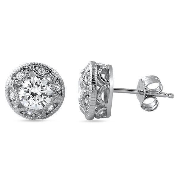 Boucles d'Oreilles En Or Blanc 14K Avec Réel Diamants Taillés En Brillant De 1.20 Ct