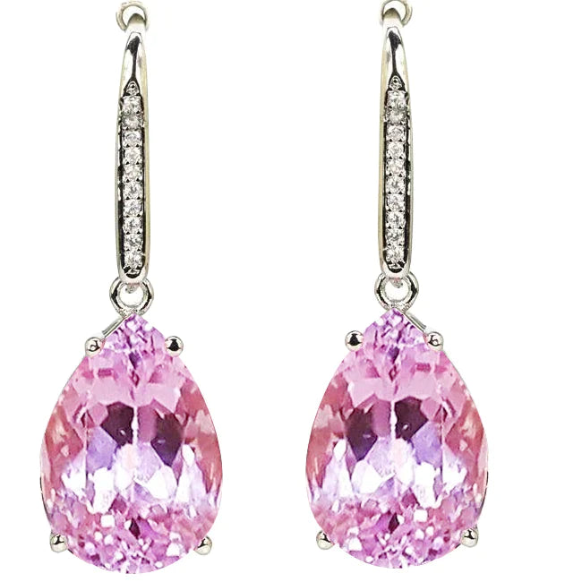 Boucles d'Oreilles En Pierres Précieuses Kunzite Naturelles