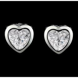 Boucles d'Oreilles Femme Clous Coeur Véritable Diamant Serti Clos 2 Carats