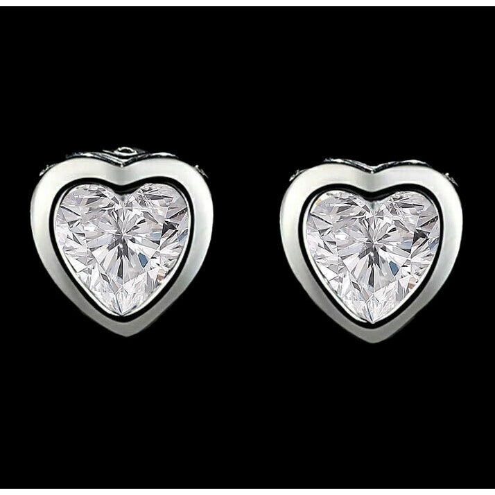 Boucles d'Oreilles Femme Clous Coeur Véritable Diamant Serti Clos 2 Carats