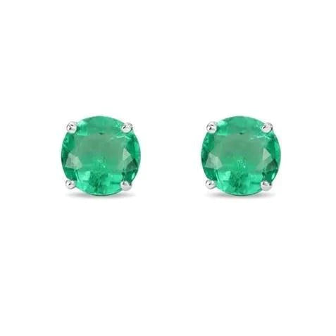 Boucles d'Oreilles Femme Emeraude Vert Ronde 6.50 Ct Or Blanc 14K Nouveau