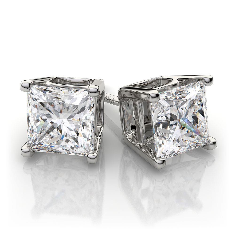 Boucles d'Oreilles Femme Naturel Diamants Taille Princesse 5 Carats En Or Blanc 14K