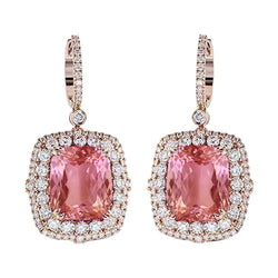 Boucles d'Oreilles Halo De Cristal Kunzite Coussin