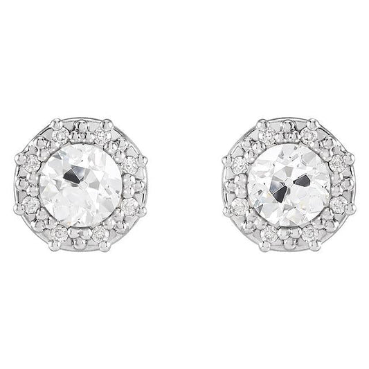 Boucles d'Oreilles Halo Réel Diamant Rond Old European Push Backs 5 Carats