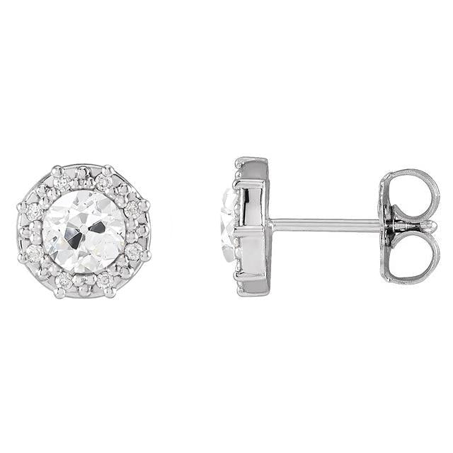 Boucles d'Oreilles Halo Réel Diamant Rond Old European Push Backs 5 Carats