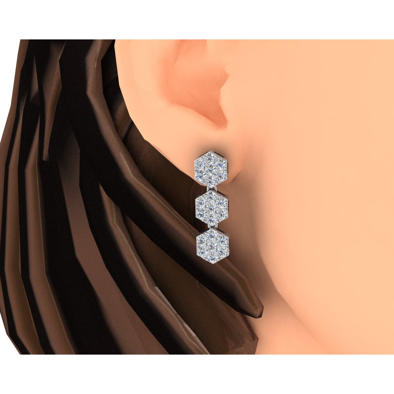 Boucles d'Oreilles Naturel Diamant Pendantes en Forme d'Hexagone 1 Pouce 2.75 Ct Or Blanc 14K
