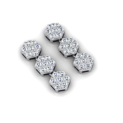 Boucles d'Oreilles Naturel Diamant Pendantes en Forme d'Hexagone 1" Pouce 2.75 Ct Or Blanc 14K