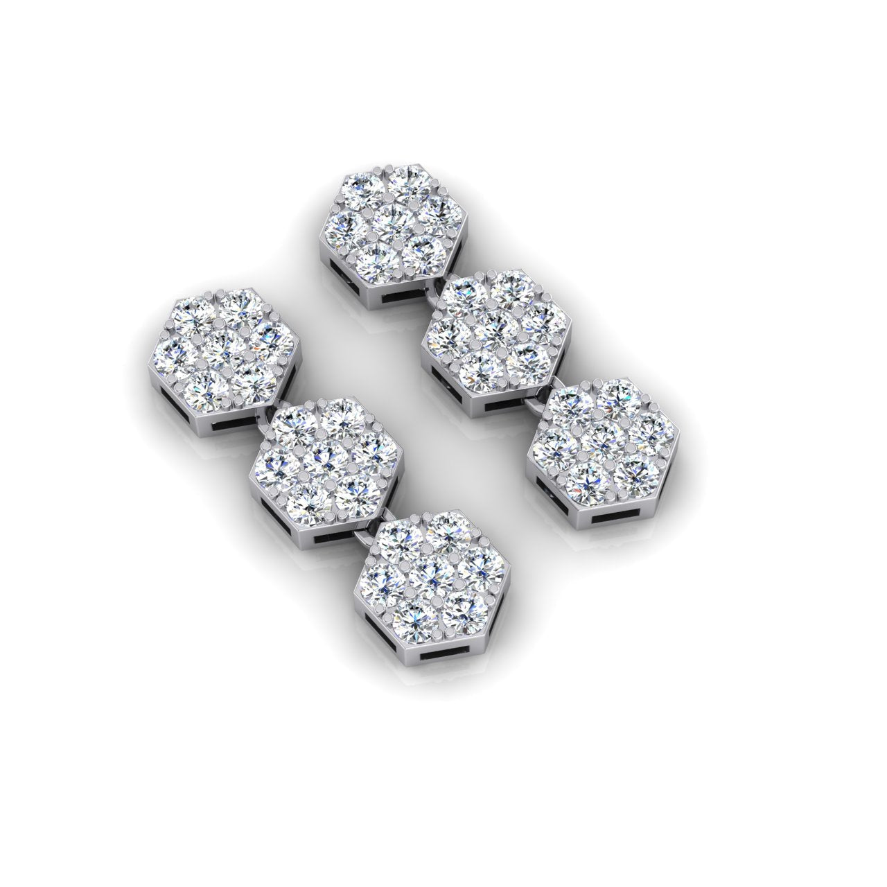 Boucles d'Oreilles Naturel Diamant Pendantes en Forme d'Hexagone 1 Pouce 2.75 Ct Or Blanc 14K