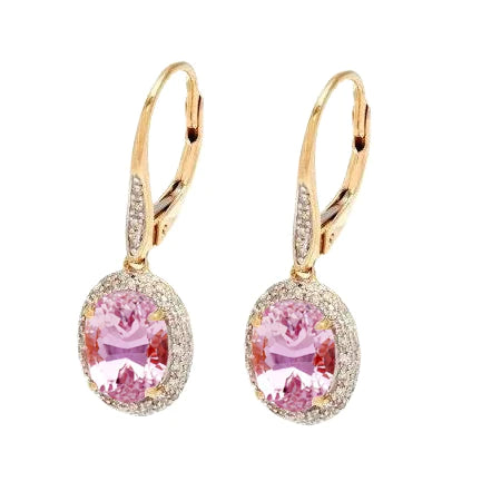Boucles d'Oreilles Or Jaune Pierre Kunzite Rose