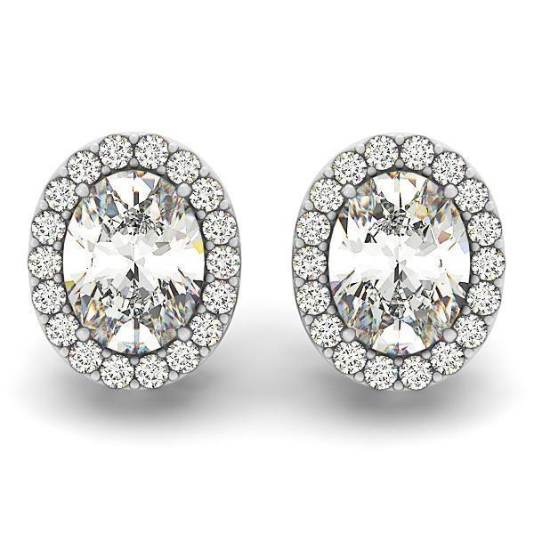 Boucles d'Oreilles Ovales Et Rondes Avec Halo De Réel Diamants En Or Blanc 2.90 Carats 14K