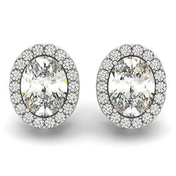 Boucles d'Oreilles Ovales Et Rondes Avec Halo De Réel Diamants En Or Blanc 2.90 Carats 14K