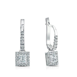 Boucles d'Oreilles Pendantes Femme Or Blanc 14K 3.50 Carats Réel Diamants Nouveau