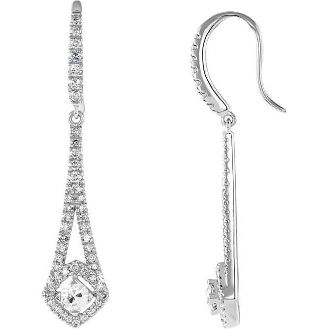 Boucles d'Oreilles Pendantes Femme Réel Diamant Rond Taille Ancienne Or Blanc 3 Carats