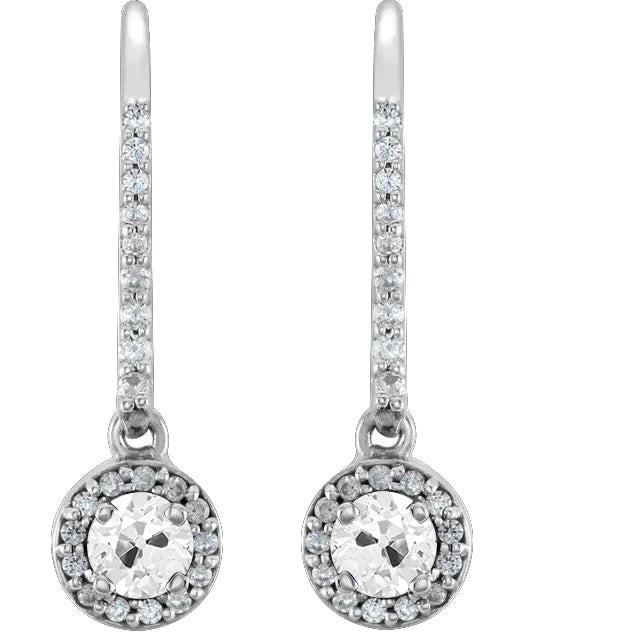 Boucles d'Oreilles Pendantes Halo Réel Diamant 5 Carats Forme Ronde Or Blanc Taille Ancienne