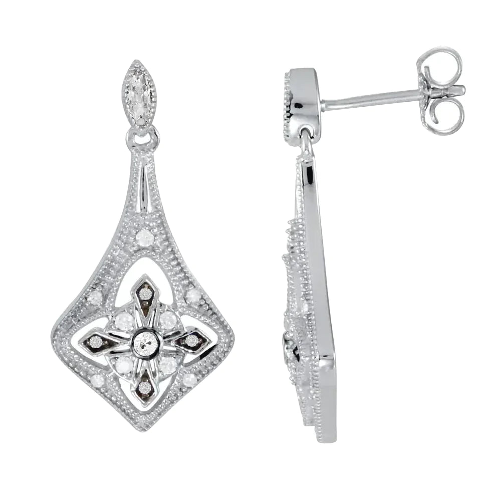 Boucles d'Oreilles Pendantes Naturel Diamant Or Blanc 2.50 Carats Rond Taille Ancienne Mine