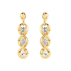 Boucles d'Oreilles Pendantes Naturel Diamant Rond Or Jaune Taille Ancienne Mine 3 Carats