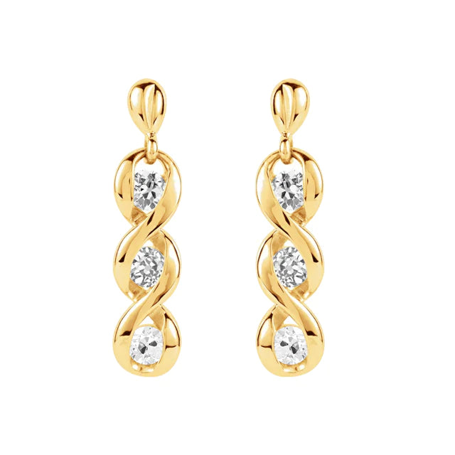 Boucles d'Oreilles Pendantes Naturel Diamant Rond Or Jaune Taille Ancienne Mine 3 Carats