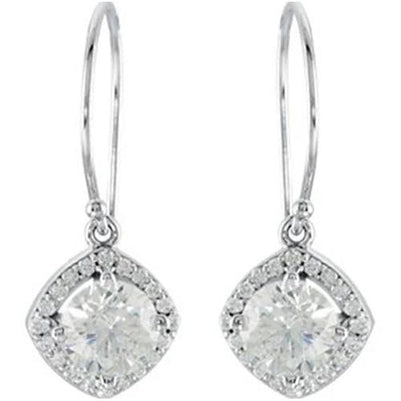 Boucles d'Oreilles Pendantes Naturel Diamant Style Halo 3.12 Carats Or Blanc 14K