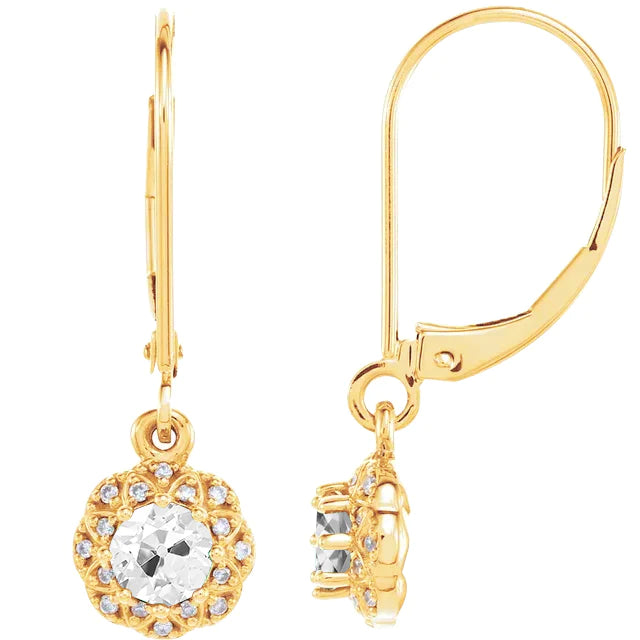 Boucles d'Oreilles Pendantes Réel Diamant Rond Old Miner Or Jaune 1.50 Carats