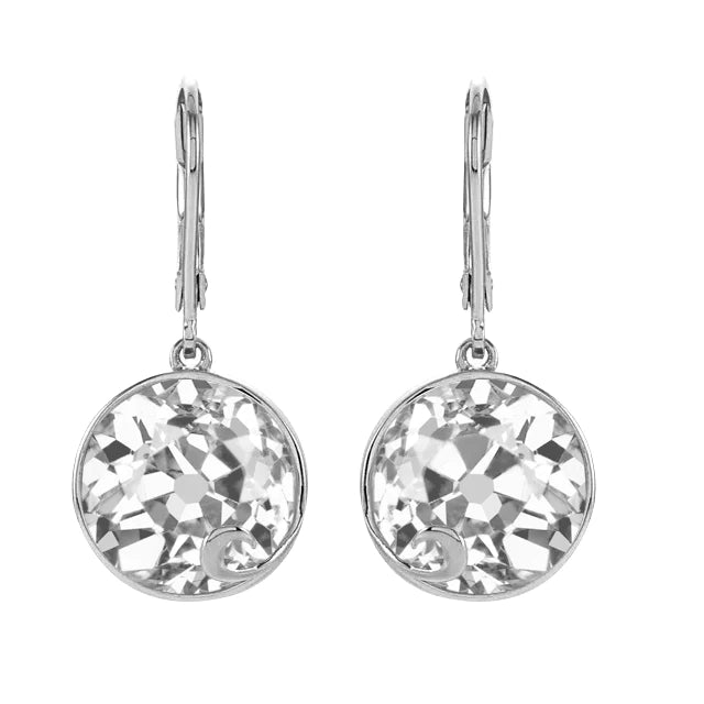 Boucles d'Oreilles Pendantes Véritable Diamant Rond Taille Ancienne Or Blanc 5 Carats