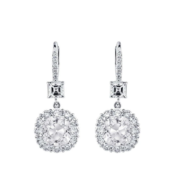 Boucles d'Oreilles Pendantes Véritable Diamant Taille Ancienne Coussin Halo Or Blanc 5.50 Carats