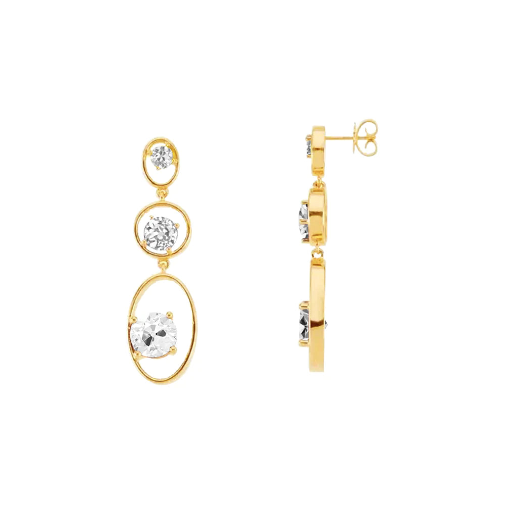 Boucles d'Oreilles Pendantes Véritable Naturel Diamant Rond Taille Ancienne Or Jaune 2 Carats