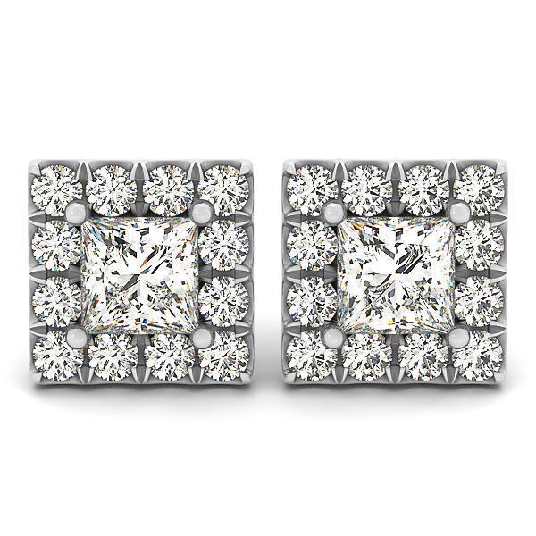 Boucles d'Oreilles Pour Femmes Avec Halo De Réel Diamants Et Taille Princesse 3.20 Ct. GT 14K