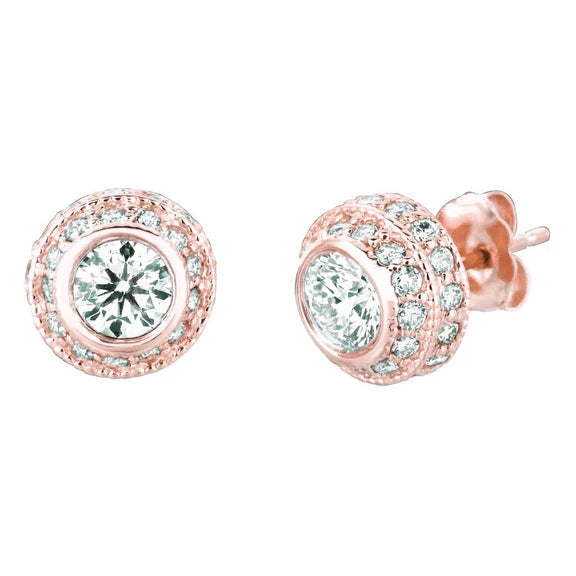 Boucles d'Oreilles Réel Diamant 3 Carats 14K Rose