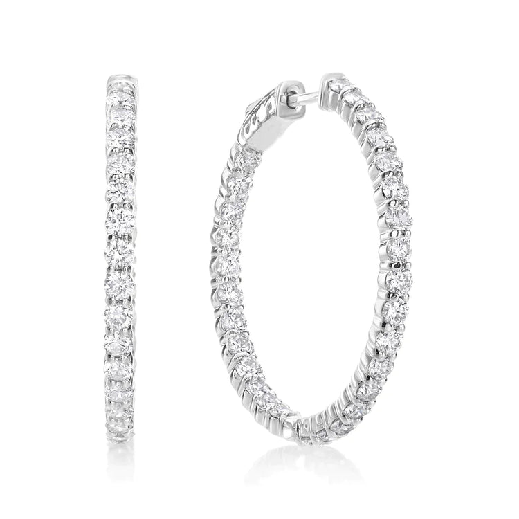 Boucles d'Oreilles Réel Diamant Rond 6 Carats Hoop