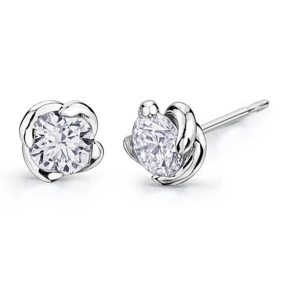 Boucles d'Oreilles Réel Diamants Style Fleur 1.60 Carats Or Blanc 14K