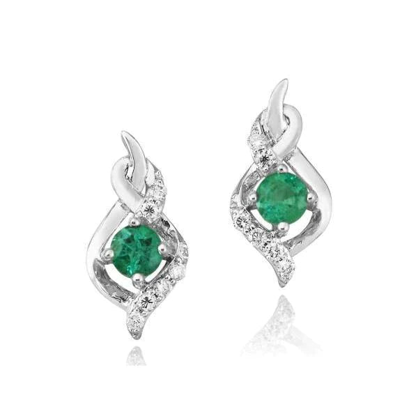 Boucles d'Oreilles Rondes 4.80 Carats Emeraude Vert & Diamants Or Blanc 14K