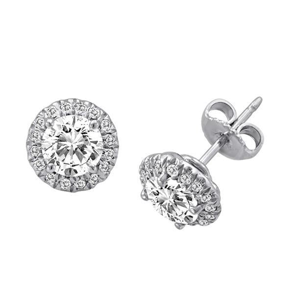 Boucles d'Oreilles Rondes Avec Halo De Véritable Diamants Taille Brillant 2.82 Ct. Or Blanc 14K