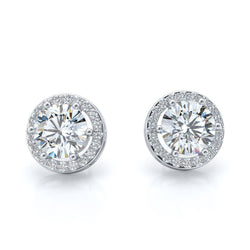 Boucles d'Oreilles Rondes Halo 2.80 Carats Véritable Diamant Dames Or Blanc 14K