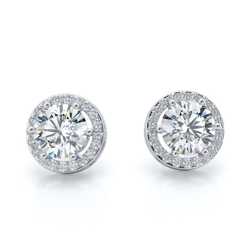 Boucles d'Oreilles Rondes Halo 2.80 Carats Véritable Diamant Dames Or Blanc 14K