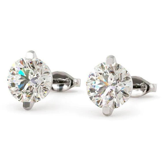 Boucles d'Oreilles Rondes Réel Diamant Taille Brillant 3.50 Carats Or Blanc 14K