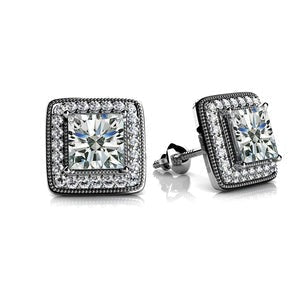 Boucles d'Oreilles Tige Princesse Milligrain & Réel Diamant Rond 4.90 Carats