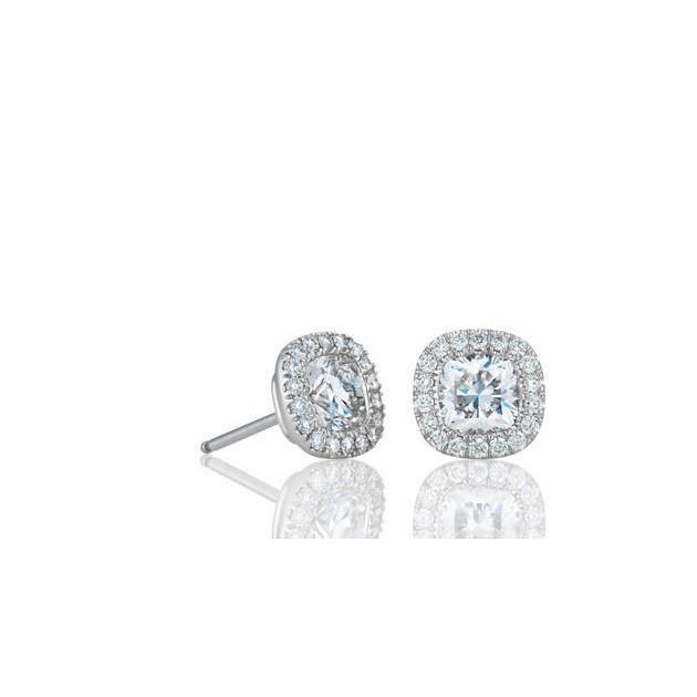 Boucles d'Oreilles Tige Réel Diamants Taille Coussin & Rond 2.38 Carats Or Blanc 14K