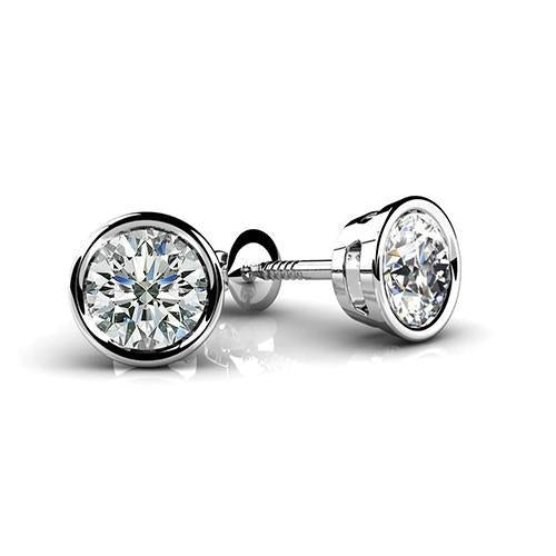 Boucles d'Oreilles Véritable Diamant Pour Femmes En Or Blanc 1.20 Ct Sertie De Lunette Ronde