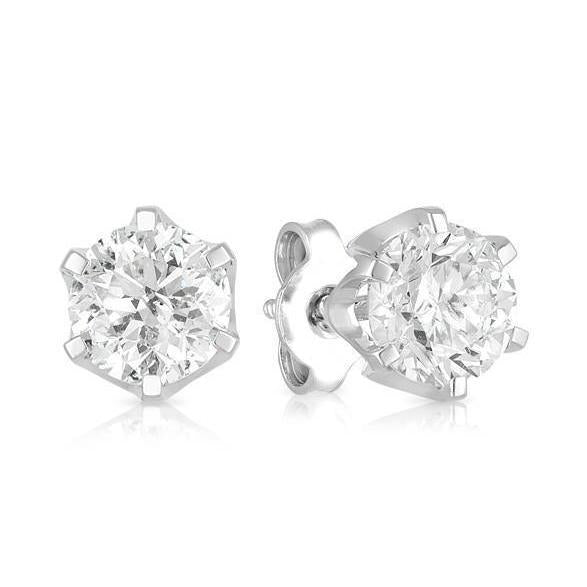 Boucles d'Oreilles Véritable Diamant Rond 2.50 Carats Or Blanc Massif 14K