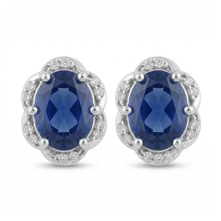 Boucles d'Oreilles Femme Halo 4.50 Carats Saphir & Diamants